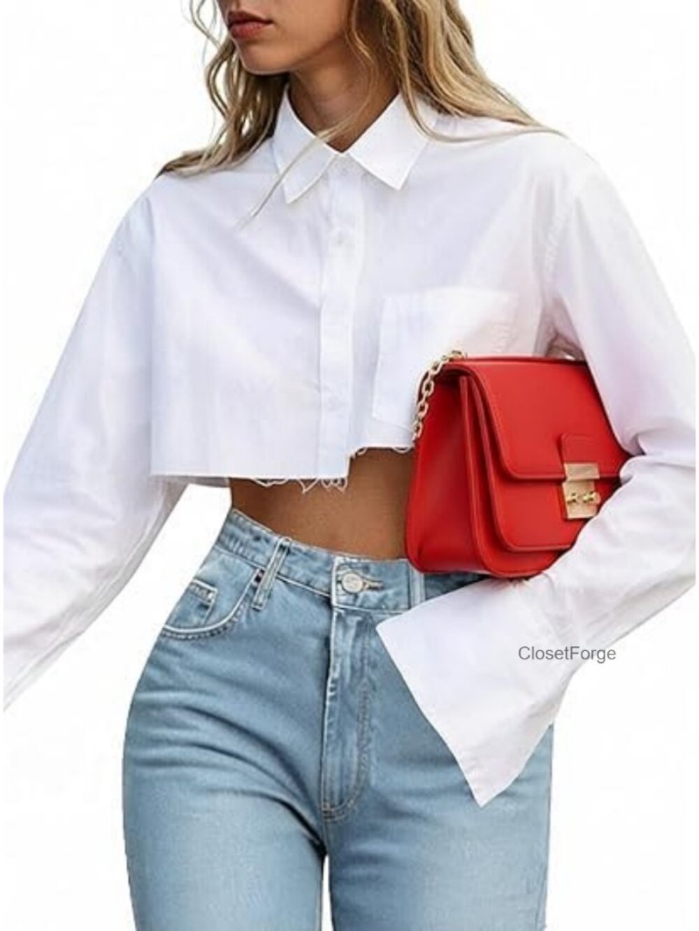 Cropped Asymmetrical Button Down Shirt Long Sleeve Collared Y2K Streetwear Top